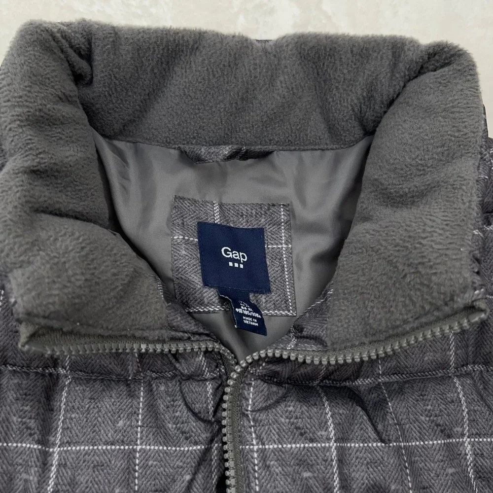 GAP Puffer Vest Full Zip Men's XL Quilted Lined‎ Sleeveless Outerwear Gray Grid